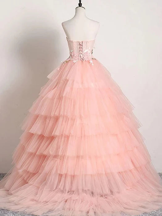 Romantic Sweetheart Sleeveless Lace Pink Floor-Length Wedding Dress