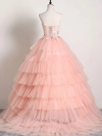 Romantic Sweetheart Sleeveless Lace Pink Floor-Length Wedding Dress