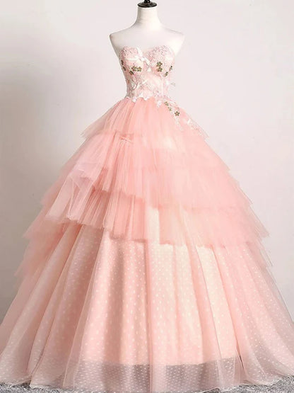 Romantic Sweetheart Sleeveless Lace Pink Floor-Length Wedding Dress