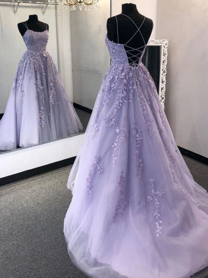 Romantic Sweetheart Spaghetti Strap Lace Lavender Prom Dress