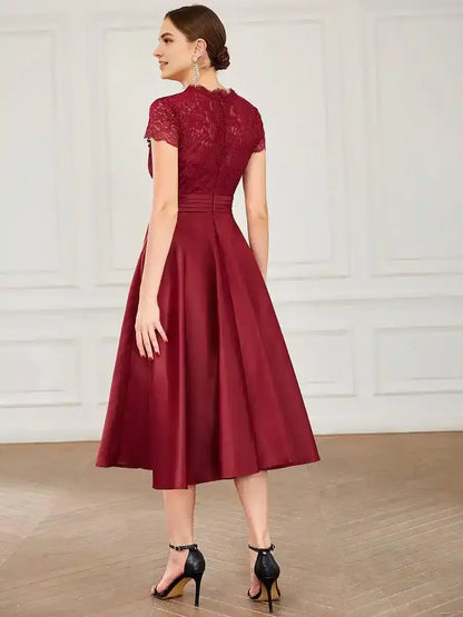 Romantic V-neck Lace Bodice Wedding Guest Dress with Pockets Mother Of The Bride Dresses