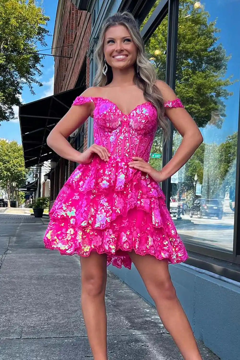 Ruffle Homecoming Dress with Sequin