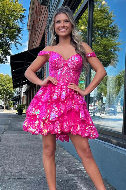 Ruffle Homecoming Dress with Sequin