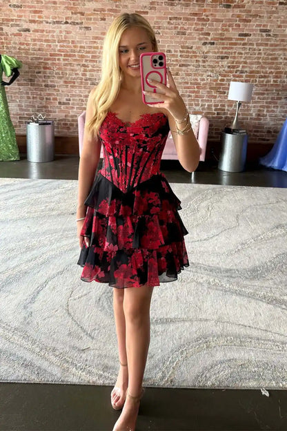 Ruffle & Tulle Homecoming Dress with Appliques