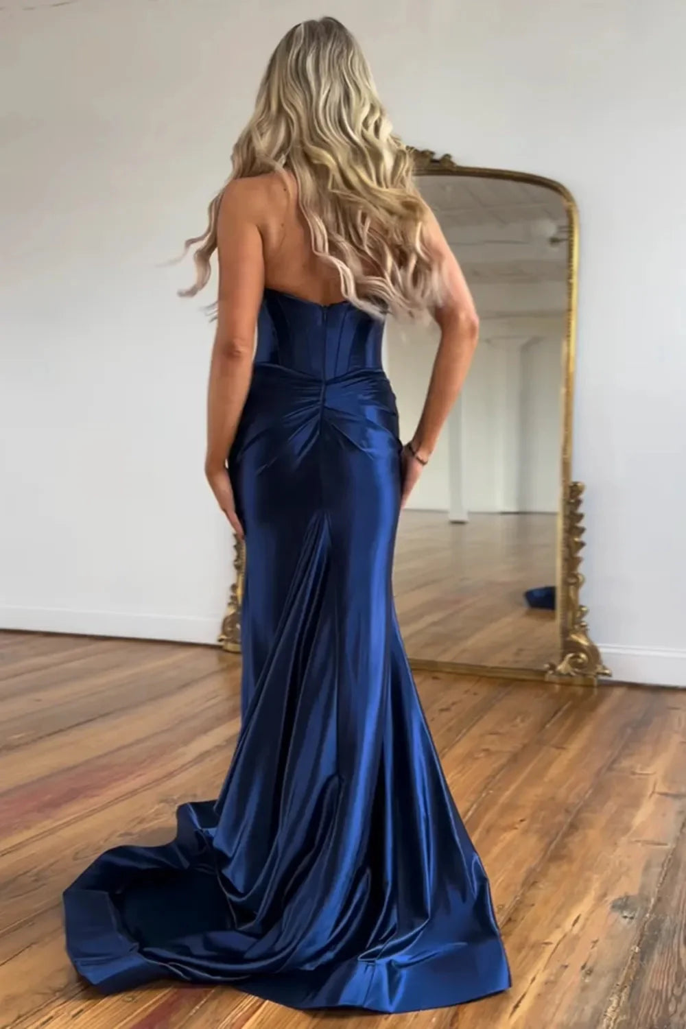 Satin Sage Green Prom Dress Mermaid Halter Wedding Guest Dress
