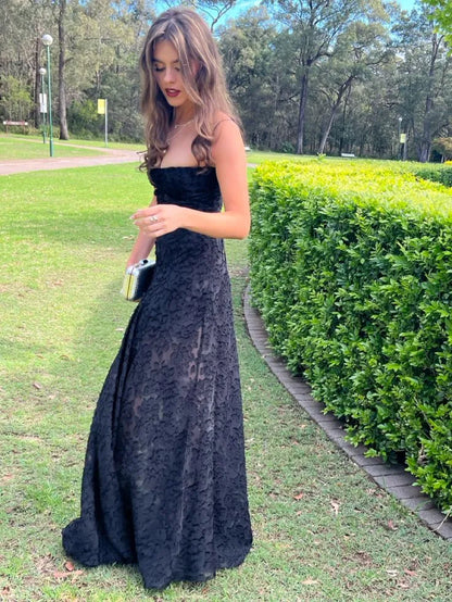 Sexy A-Line Spaghetti Straps Sleeveless Lace Pleated Sweep Train Evening Dress