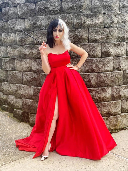 Sexy A-Line Strapless Sleeveless Crisscross Back Chapel Train prom dress for women