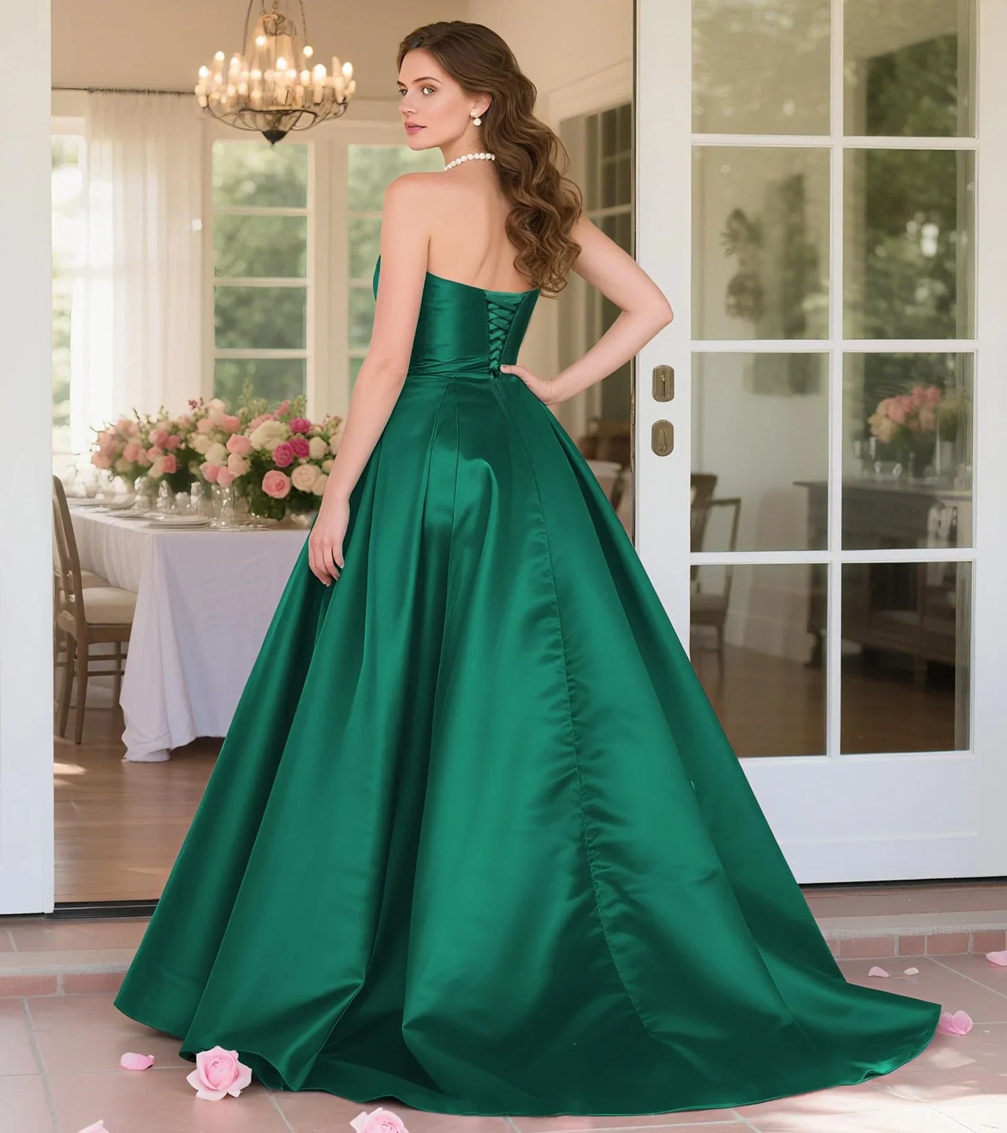 Sexy A-Line Strapless Sleeveless Crisscross Back Chapel Train prom dress for women
