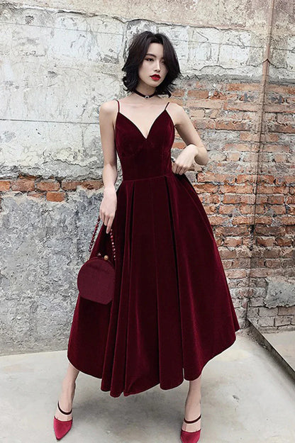 Sexy A-Line V Neck Sleeveless Back Zip Ankle-Length Homecoming Dress for ladies