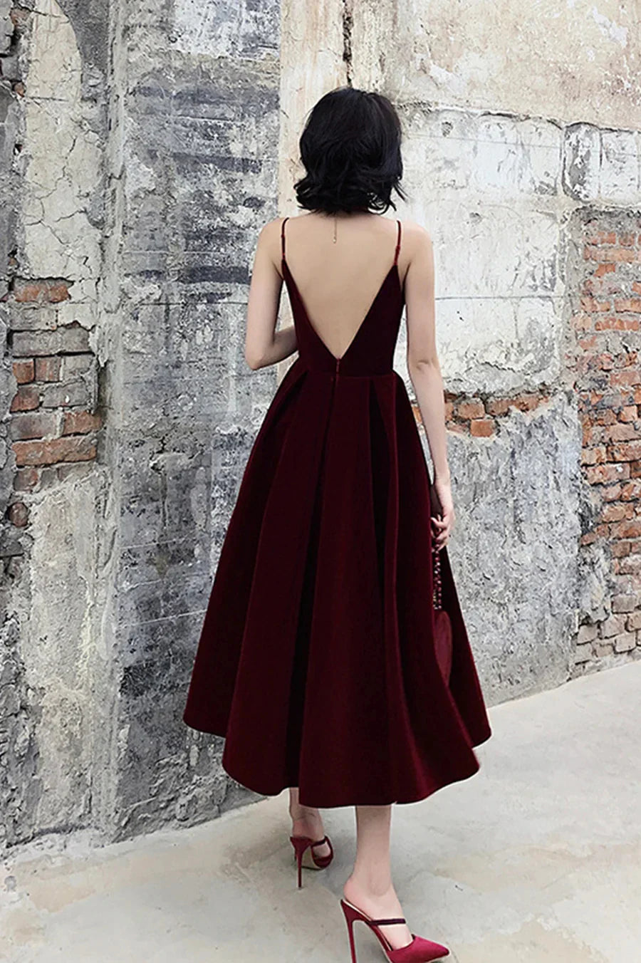 Sexy A-Line V Neck Sleeveless Back Zip Ankle-Length Homecoming Dress for ladies