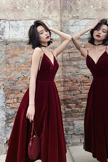 Sexy A-Line V Neck Sleeveless Back Zip Ankle-Length Homecoming Dress for ladies