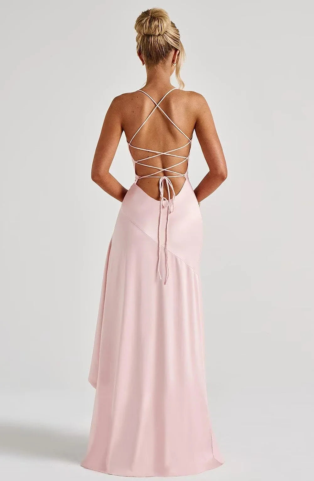 Sexy A-Line V Neck Sleeveless Lace Up Asymmetrical Side Slit prom dress for women