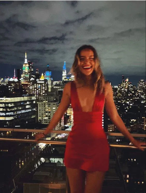 Sexy Bodycon Deep V Neck Sleeveless Satin Short-Mini Homecoming Dress