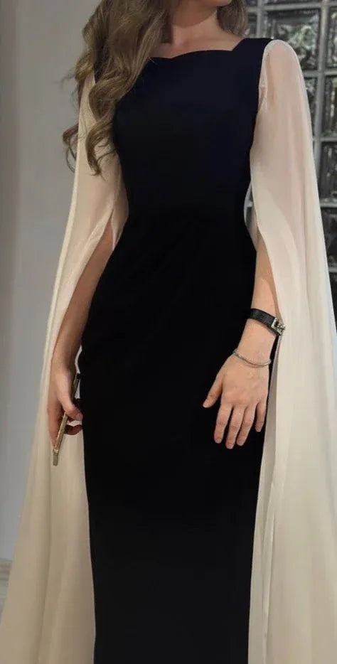 Sexy Bodycon Square Neck Long Sleeve Pleated Satin Floor-Length Evening Dress