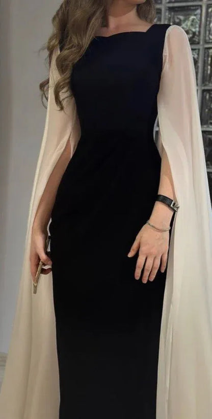 Sexy Bodycon Square Neck Long Sleeve Pleated Satin Floor-Length Evening Dress