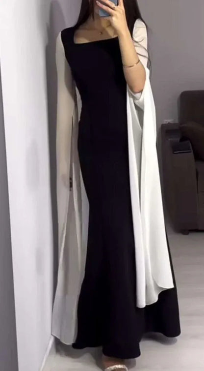 Sexy Bodycon Square Neck Long Sleeve Pleated Satin Floor-Length Evening Dress