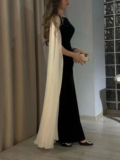 Sexy Bodycon Square Neck Long Sleeve Pleated Satin Floor-Length Evening Dress