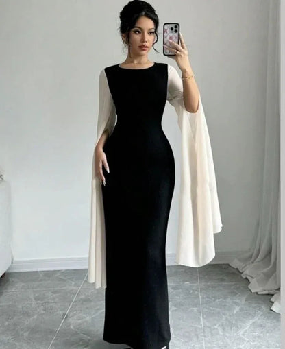 Sexy Bodycon Square Neck Long Sleeve Pleated Satin Floor-Length Evening Dress