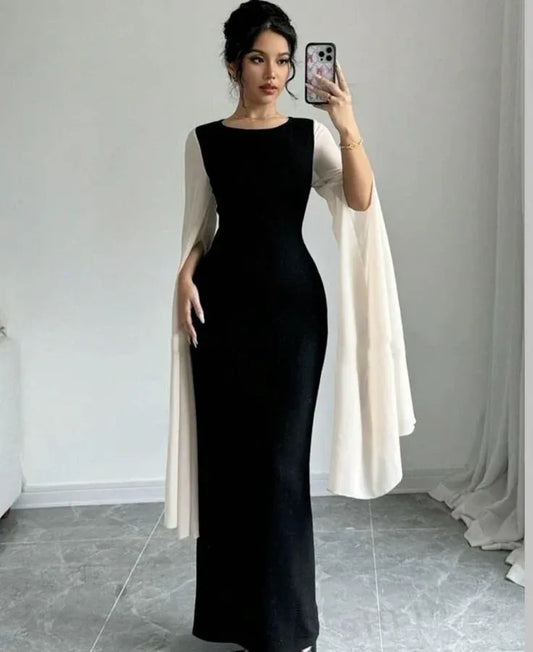 Sexy Bodycon Square Neck Long Sleeve Pleated Satin Floor-Length Evening Dress