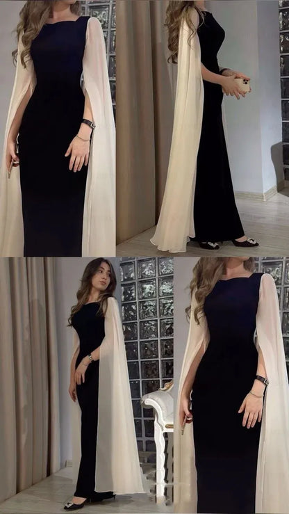 Sexy Bodycon Square Neck Long Sleeve Pleated Satin Floor-Length Evening Dress