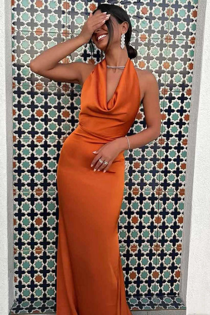 Sexy Halter Orange Formal Dresses for wedding guests