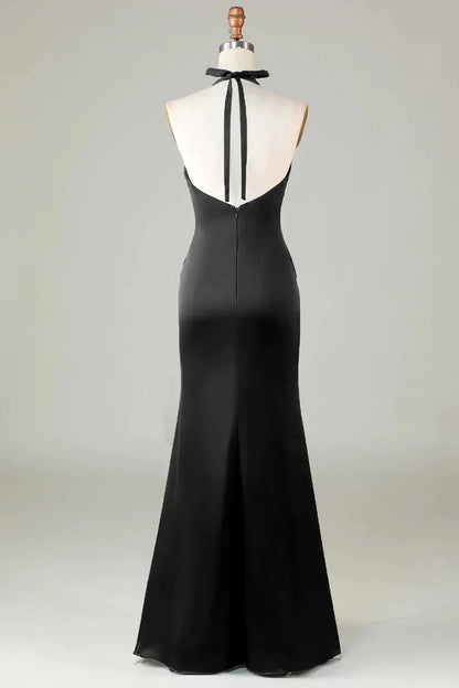 Sexy Mermaid Halter Sleeveless Back Zip Floor-Length Bridesmaid Dress for women