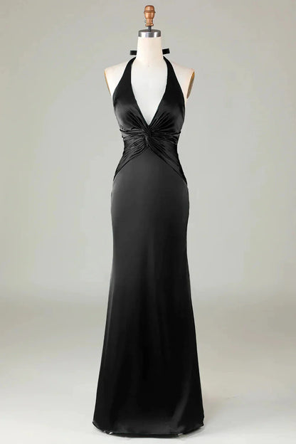 Sexy Mermaid Halter Sleeveless Back Zip Floor-Length Bridesmaid Dress for women