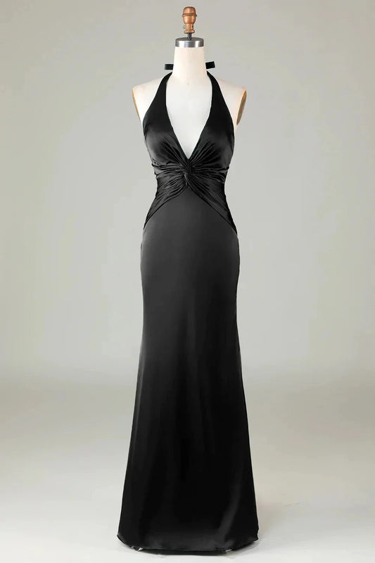 Sexy Mermaid Halter Sleeveless Back Zip Floor-Length Bridesmaid Dress for women