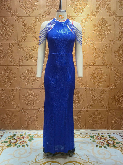 Sexy Mermaid Halter Sleeveless Back Zip Floor-Length prom dress for women