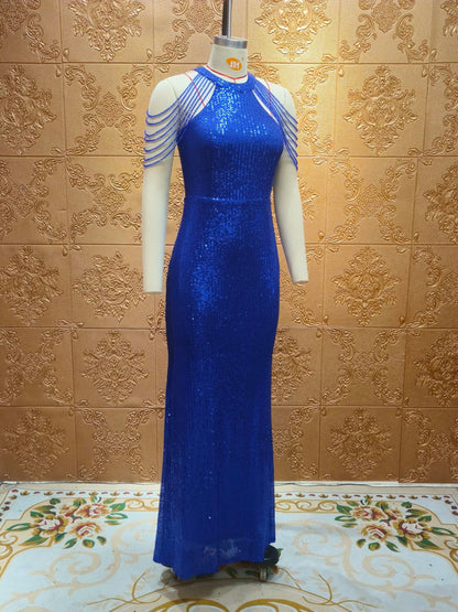 Sexy Mermaid Halter Sleeveless Back Zip Floor-Length prom dress for women