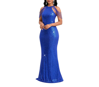 Sexy Mermaid Halter Sleeveless Back Zip Floor-Length prom dress for women