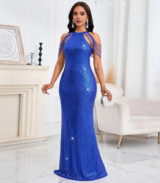 Sexy Mermaid Halter Sleeveless Back Zip Floor-Length prom dress for women