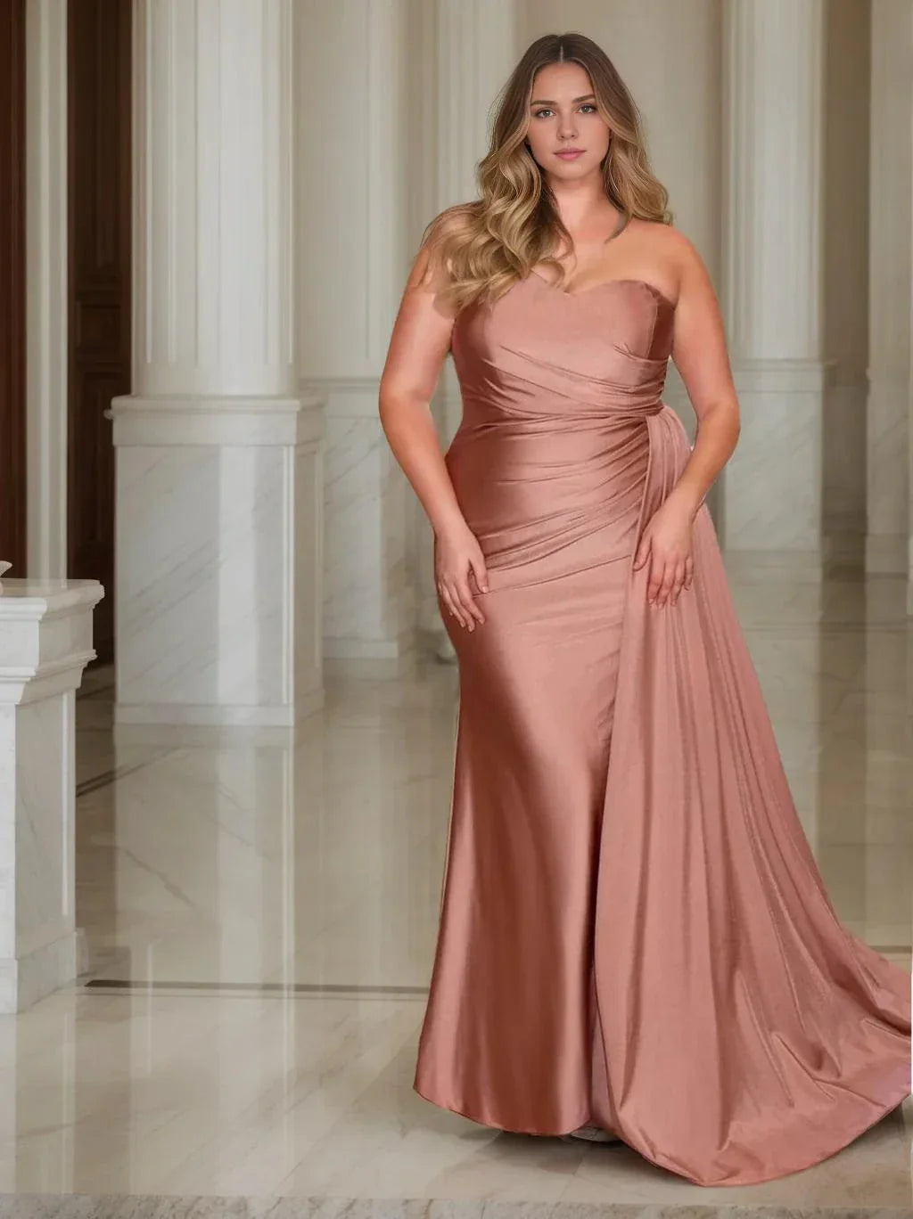 Sexy Mermaid One Shoulder Sleeveless Back Zip Brush Train Evening dress for women