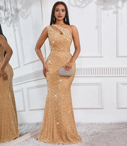 Sexy Mermaid One Shoulder Sleeveless Back Zip Floor-Length prom dress for women