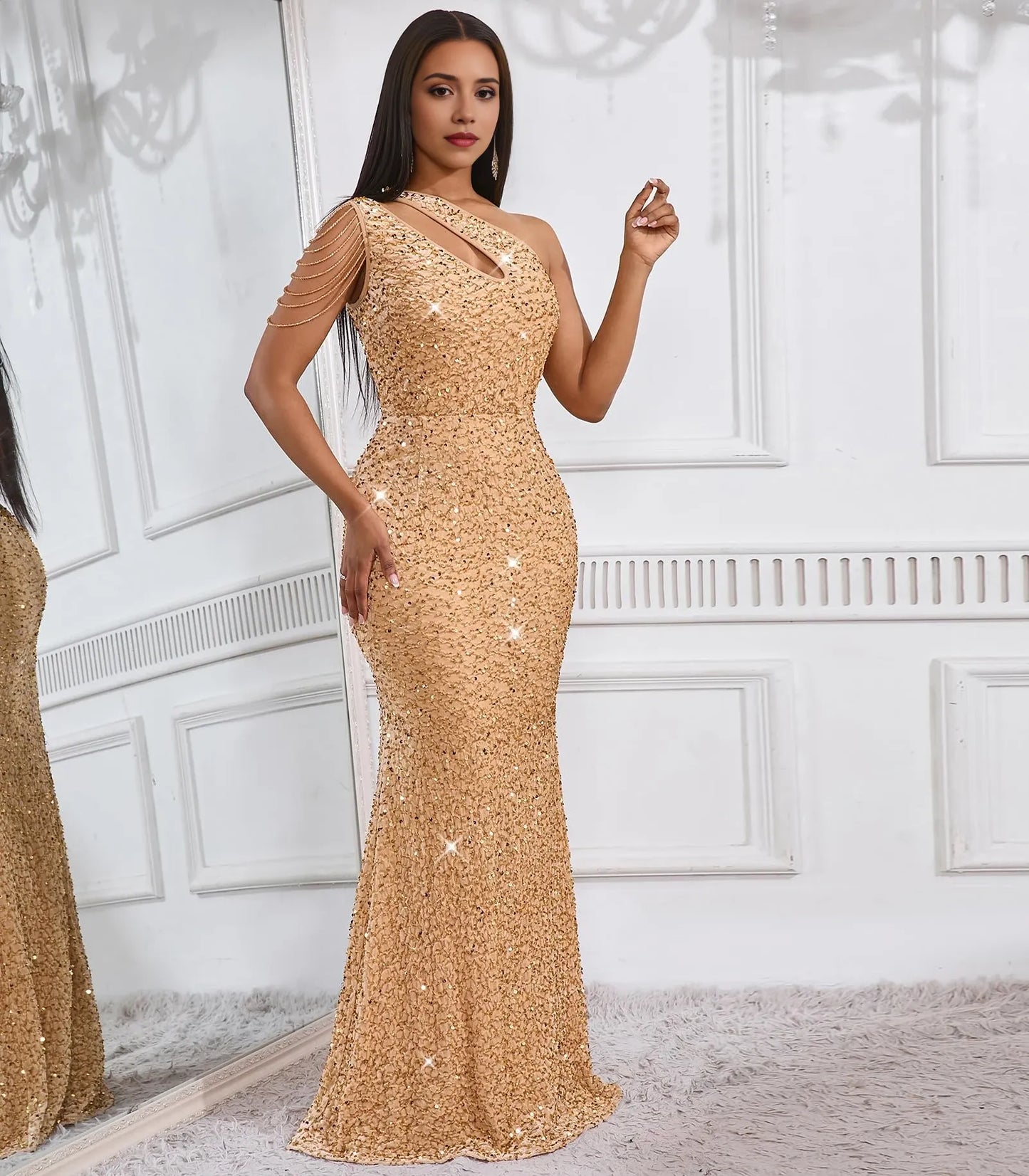 Sexy Mermaid One Shoulder Sleeveless Back Zip Floor-Length prom dress for women
