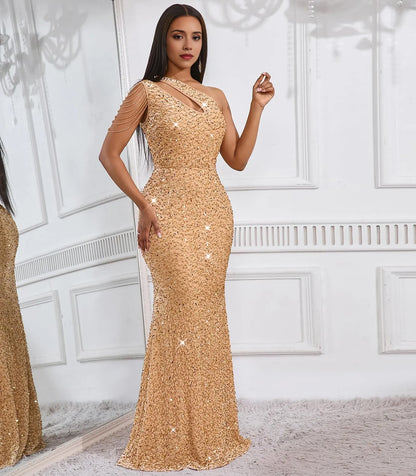 Sexy Mermaid One Shoulder Sleeveless Back Zip Floor-Length prom dress for women