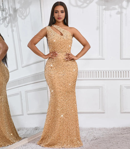 Sexy Mermaid One Shoulder Sleeveless Back Zip Floor-Length prom dress for women