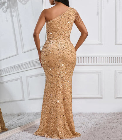 Sexy Mermaid One Shoulder Sleeveless Back Zip Floor-Length prom dress for women