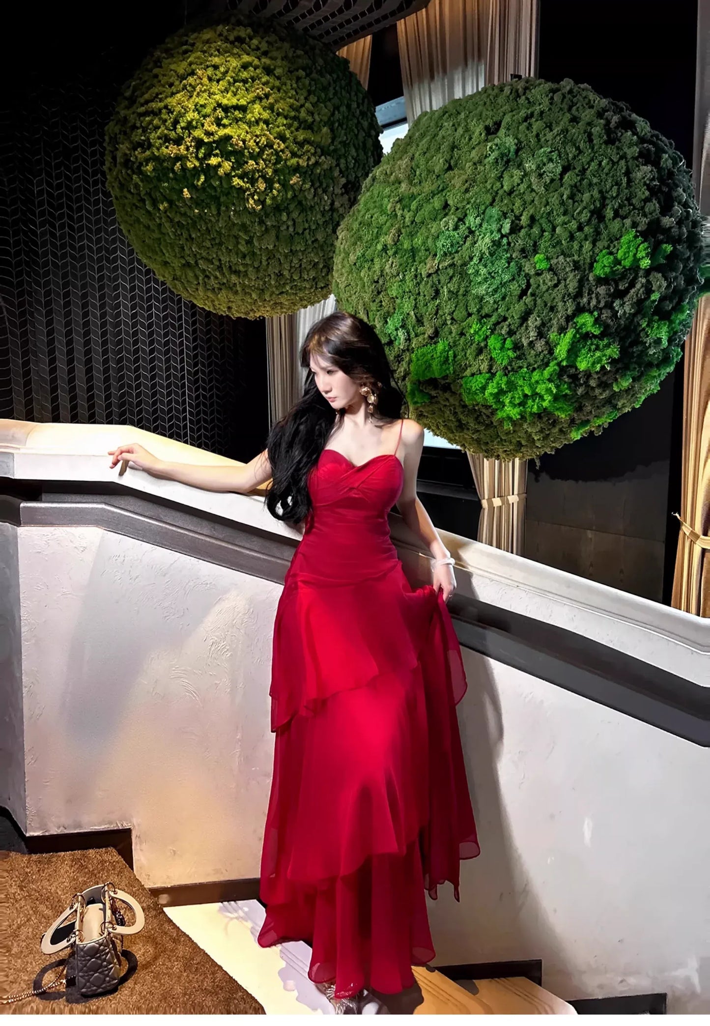 Sexy Mermaid Spaghetti Strap Ruffle Tiered Chiffon Floor-Length Prom Gown