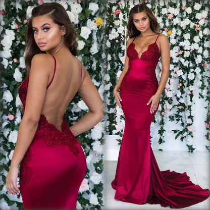 Sexy Mermaid/Trumpet Spaghetti Straps Sleeveless Appliques Sweep/Brush Train Prom Dress