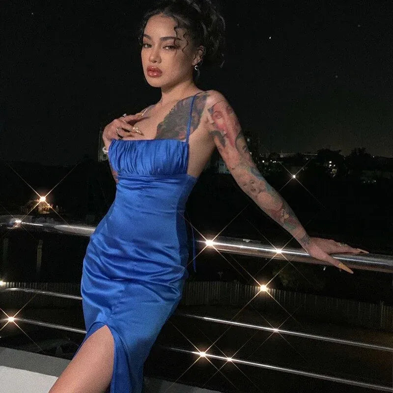 Sexy Mermaid/Trumpet Spaghetti Straps Sleeveless Satin Backless Floor-Length Prom Dress