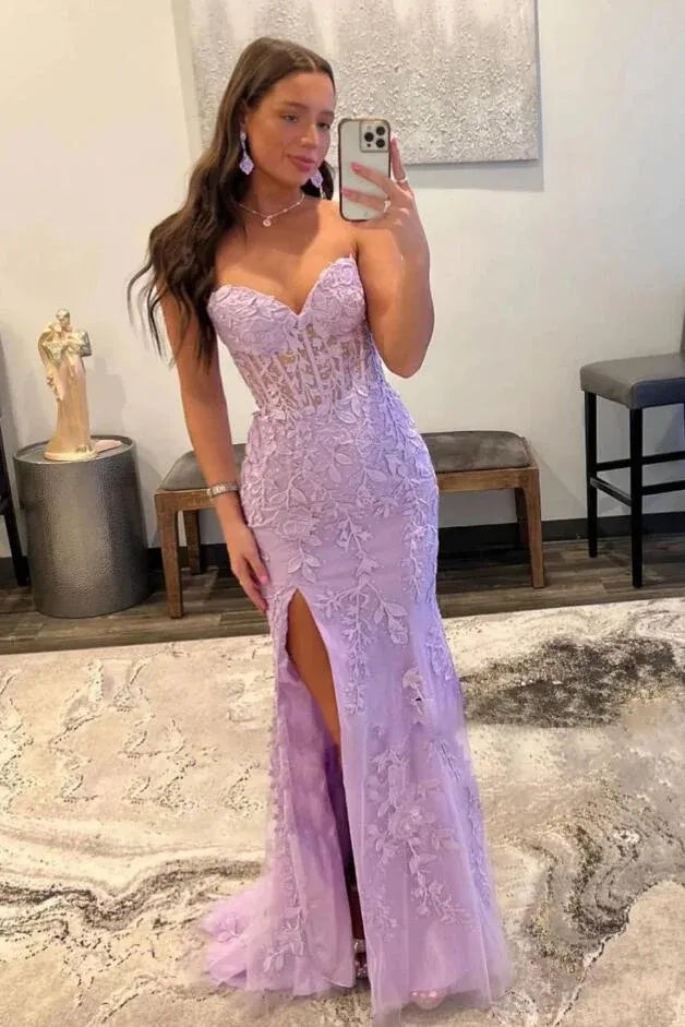 Sexy Mermaid/Trumpet Strapless Sleeveless Lace Up Floor-Length Prom Dress