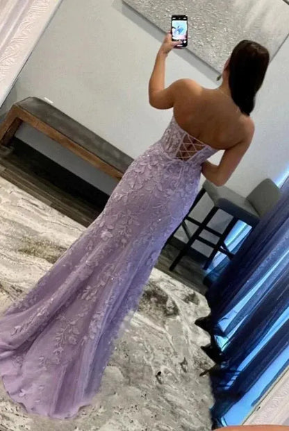 Sexy Mermaid/Trumpet Strapless Sleeveless Lace Up Floor-Length Prom Dress