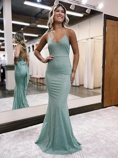 Sexy Mermaid V Neck Sleeveless Backless Sweep/Brush Train Prom Dress