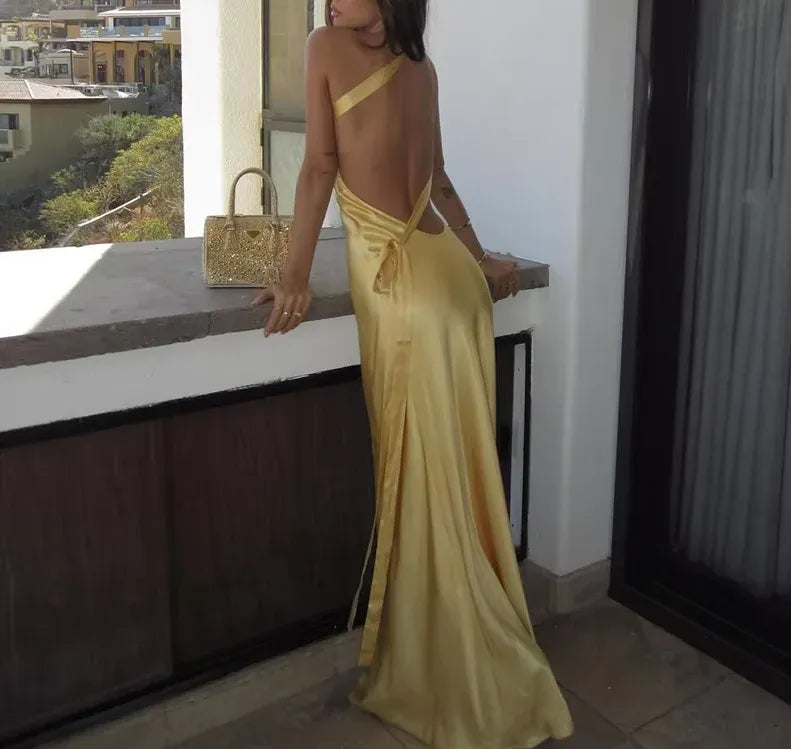 Sexy Sheath/Column One Shoulder Sleeveless Satin Floor-Length Prom Dress