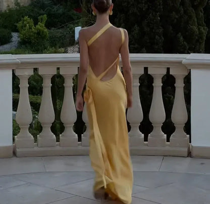 Sexy Sheath/Column One Shoulder Sleeveless Satin Floor-Length Prom Dress