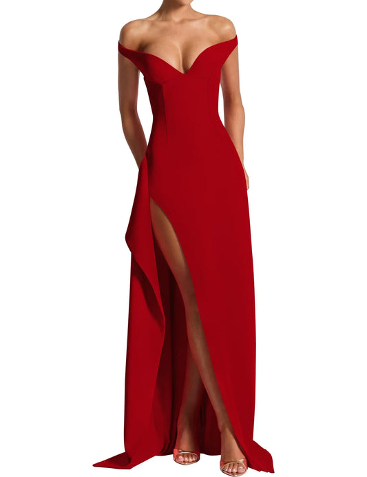 Sexy SheathColumn V Neck Sleeveless Backless Floor-Length Side Slit prom dress for women