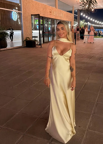 Sexy Sheath Off Sleeves Sleeveless Pleated Satin Floor-Length Prom Dress