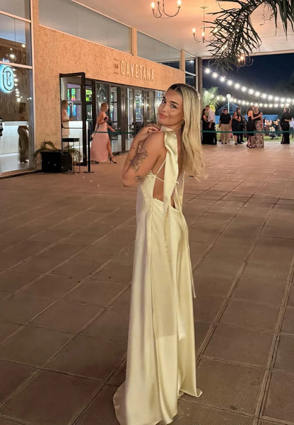 Sexy Sheath Off Sleeves Sleeveless Pleated Satin Floor-Length Prom Dress