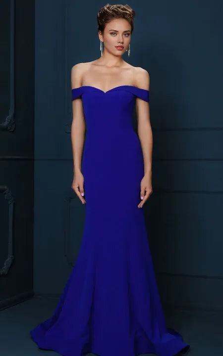Sexy Strapless Sheath Off-the-Shoulder Mermaid Evening Dress With Brush Train Prom Dress/Dress For Formal